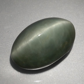 Quartz cat's eye verde natural 6,45ct, corte oval, opaco