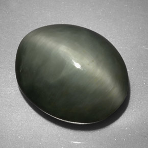 Quartz cat's eye verde natural 7,38ct, corte oval, opaco