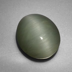 Quartzo Olho de Gato Verde Natural 4.74ct, Corte Oval, Opaco