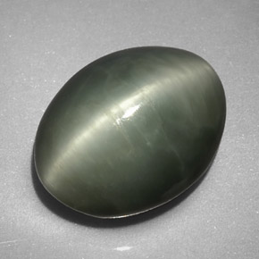 Quartz cat's eye verde natural 7,74ct, corte oval, opaco