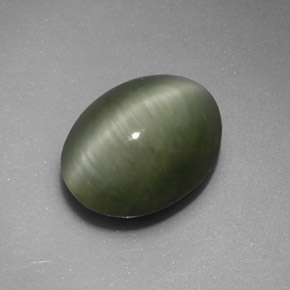 Quartzo Olho de Gato Verde Natural 5.34ct, Corte Oval, Opaco