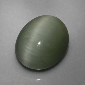 Quartz cat's eye verde natural 3,64ct, corte oval, opaco