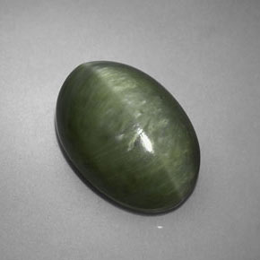 Quartzo olho de gato verde natural 5,72ct, corte oval, opaco