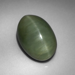 Quartzo olho de gato verde natural 4,98ct, corte oval, opaco