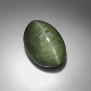 Quartzo olho de gato verde natural 5,08ct, corte oval, opaco