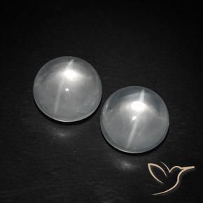 Pedras preciosas de Quartzo Olho de Gato Branco natural de 8.87 ct, Redondo, Transparente