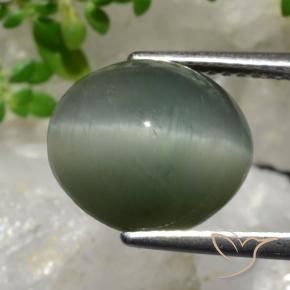 Quartzo Olho de Gato cinza médio Natural 6.98ct, oval, Opaco