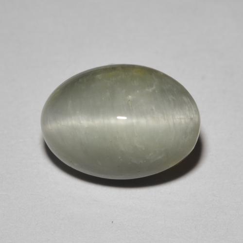 Quartzo Olho de Gato Cinzento Esverdeado Pálido Natural 3.65ct, Corte Oval, Opaco