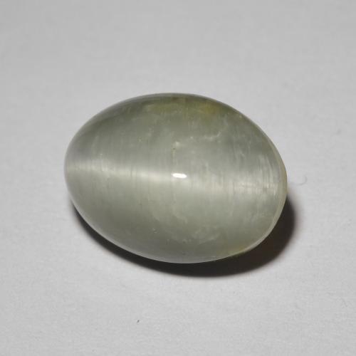 Quartzo Olho de Gato Cinzento Esverdeado Pálido Natural 3.65ct, Corte Oval, Opaco