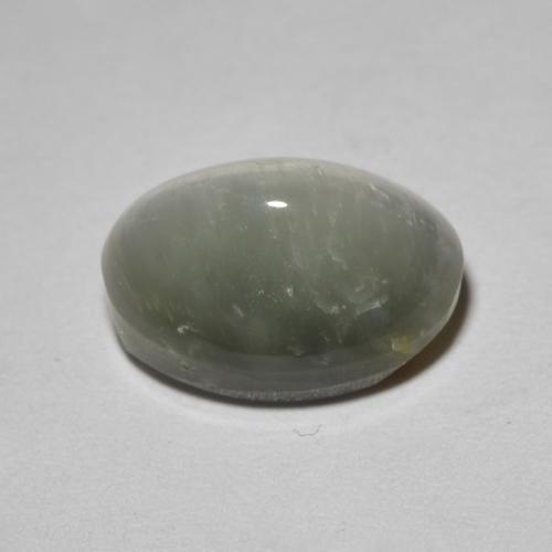 Quartzo Olho de Gato Cinzento Esverdeado Pálido Natural 3.65ct, Corte Oval, Opaco