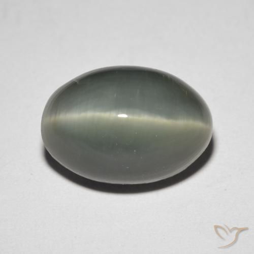 4.76ct Natural cinza esverdeado Quartzo Olho de Gato, oval, Opaco