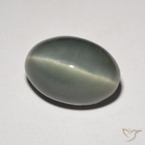 Quartzo Olho de Gato cinza esverdeado Natural 4.76ct, oval, Opaco