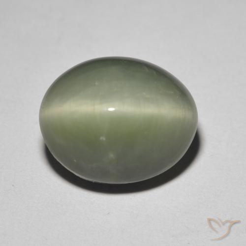Quartz cat's eye verde natural 5,26ct, corte oval, opaco