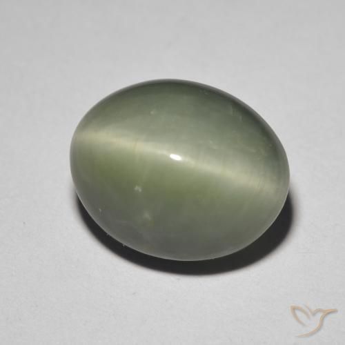 Quartz cat's eye verde natural 5,26ct, corte oval, opaco