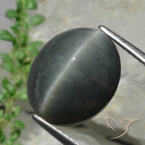 Quartzo Olho de Gato Cinza escuro Natural 8.57ct, Corte Oval, Opaco