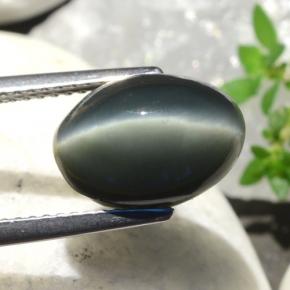 Quartz cat's eye verde natural 5,06ct, corte oval, opaco