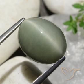 Quartzo Olho de Gato Verde médio Natural 7.32ct, oval, Opaco