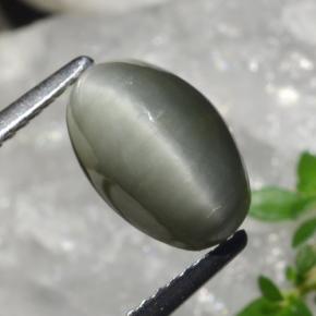 Quartzo Olho de Gato cinza médio Natural 2.99ct, Corte Oval, Opaco