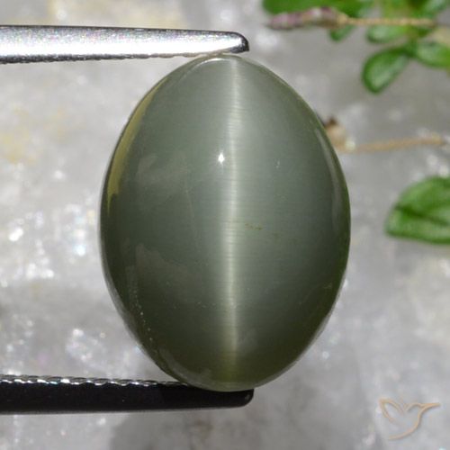 6.37ct Natural cinza esverdeado Quartzo Olho de Gato, oval, Opaco