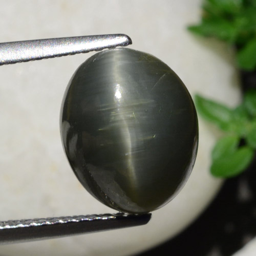 Quartzo Olho de Gato Aço cinza Natural 5.40ct, Corte Oval, Opaco