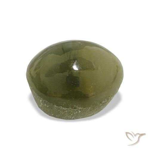 Quartzo Olho de Gato Verde amarelado Natural 6.98ct, Corte Oval, Opaco