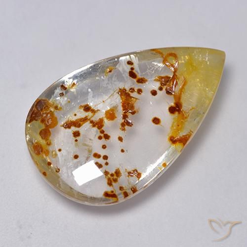 19.86ct Natural Multicolorido Quartzo Com Marcassita, Formato de pêra, Transparente