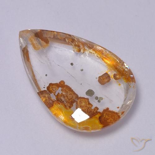Quartzo Com Marcassita Multicolorido Natural 12.63ct, Formato de pêra, Transparente