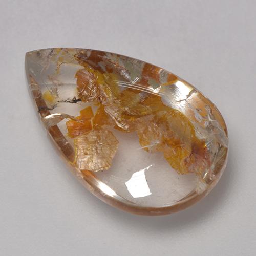 Quartzo com marcasita multicolorido natural 8,86ct, formato de pêra, transparente