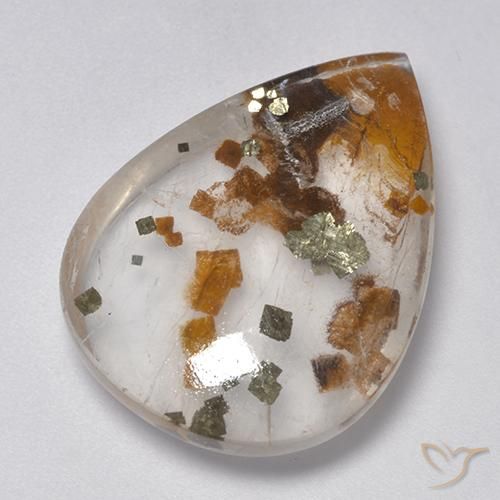 Quartzo Com Marcassita Multicolorido Natural 25.26ct, Formato de pêra, Transparente