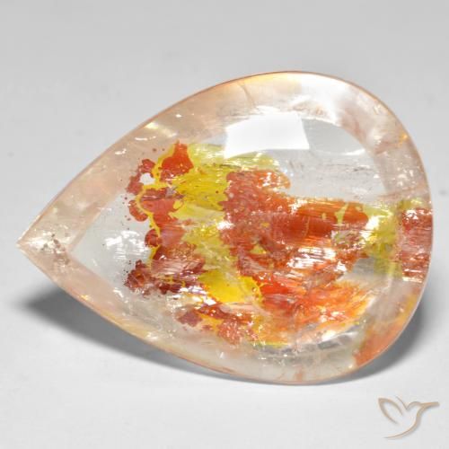 Quartzo Com Marcassita Multicolorido Natural 37.46ct, Formato de pêra, Transparente
