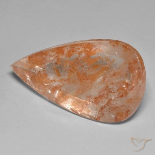 Quartzo Com Marcassita laranja avermelhado Natural 26.01ct, Formato de pêra, Transparente