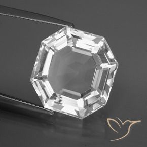 Quartzo Branco claro Natural 13.13ct, Corte Octógono / Esmeralda, VVS-VS