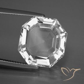 Quartzo Branco claro Natural 11.90ct, Corte Octógono / Esmeralda, VVS