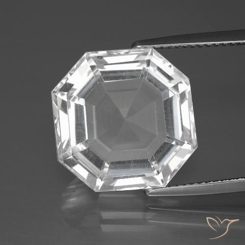 12.26ct Natural Branco claro Quartzo, Corte Octógono / Esmeralda, VVS-VS, Photo A