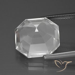 Quartzo Branco claro Natural 12.26ct, Corte Octógono / Esmeralda, VVS-VS