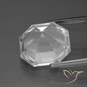 Quartzo Branco claro Natural 12.21ct, Corte Octógono / Esmeralda, VVS
