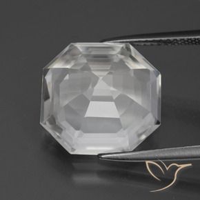 Quartzo Branco claro Natural 9.73ct, Corte Octógono / Esmeralda, VVS-VS