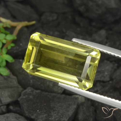 11.09ct Natural Verde amarelo Quartzo, Corte Esmeralda, VVS-VS