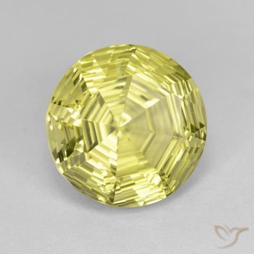 Quartzo Amarelo esverdeado Natural 6.17ct, Redondo, VVS