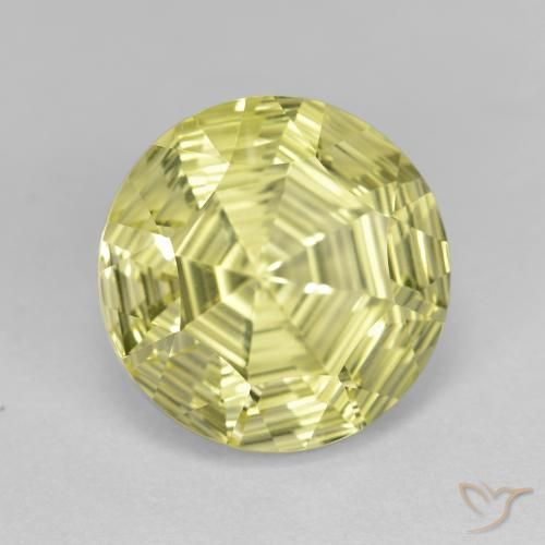 Quartzo Amarelo esverdeado Natural 6.41ct, Redondo, VVS