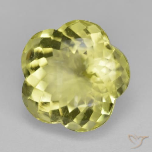 Quartzo Amarelo esverdeado Natural 13.86ct, Flor cortada, Transparente