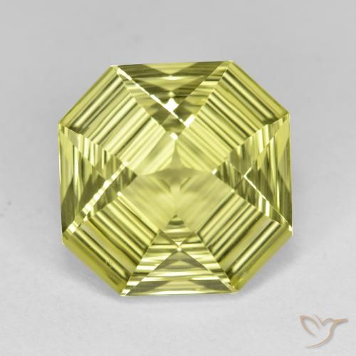 Quartzo amarelo de 6,15 quilates, corte octogonal côncavo de 12 x 12 mm do Brasil, Photo A