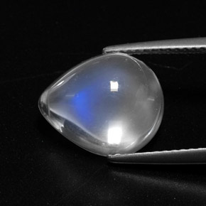 Pedra da lua arco-íris branco natural 5,44ct, formato de pêra, transparente