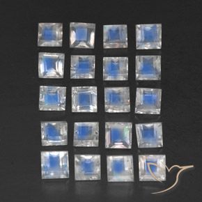 Pedras preciosas de Pedra da Lua Arco-Íris Branco azulado natural de 3.64 ct, Quadrado, Transparente/Translúcido