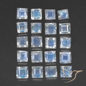 Pedras preciosas de pedra da lua arco-íris branco natural de 2,53 ct, quadrado, transparente