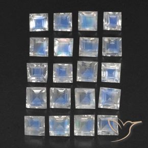 Pedras preciosas de Pedra da Lua Arco-Íris Branco azulado natural de 3.36 ct, Quadrado, Transparente