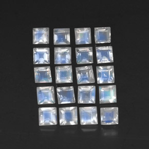 Pedras preciosas de pedra da lua arco-íris branco natural de 3,36 ct, quadrado, transparente