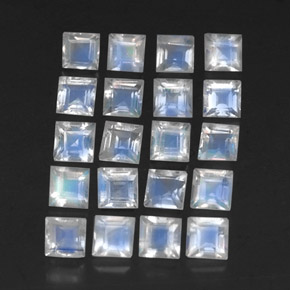 Pedras preciosas de pedra da lua arco-íris branco natural de 3,36 ct, quadrado, transparente
