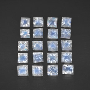 Pedras preciosas de pedra da lua arco-íris branco natural de 3,09 ct, quadrado, transparente