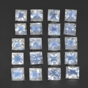 Pedras preciosas de pedra da lua arco-íris branco natural de 3,09 ct, quadrado, transparente